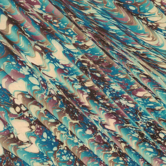 Hand Marbled Paper Spanish Wave Pattern in Blue, Brown and Purple ~ Berretti Marbled Arts